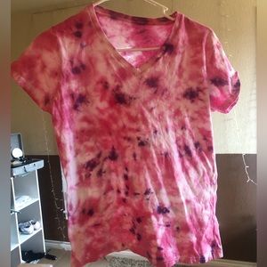 pink and purple tie dye shirt, v neck